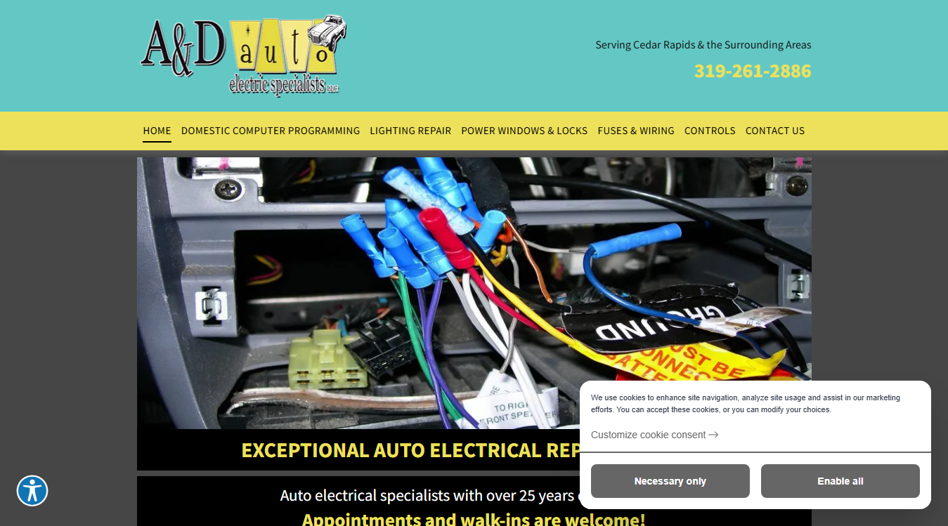 Screenshot of A&D Auto Electric Specialists