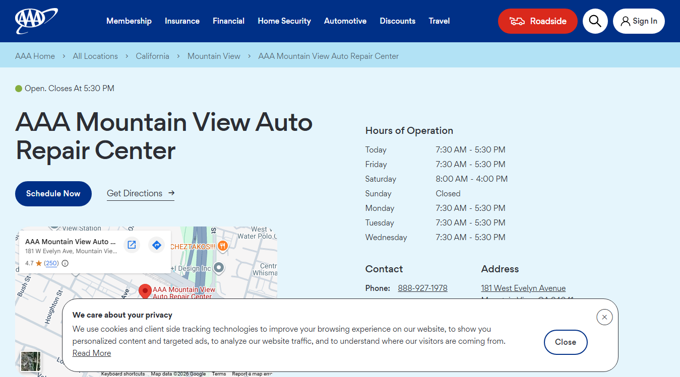 Screenshot of AAA Mountain View Auto Repair Center