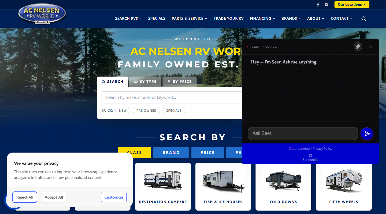 Screenshot of AC Nelsen Service Center