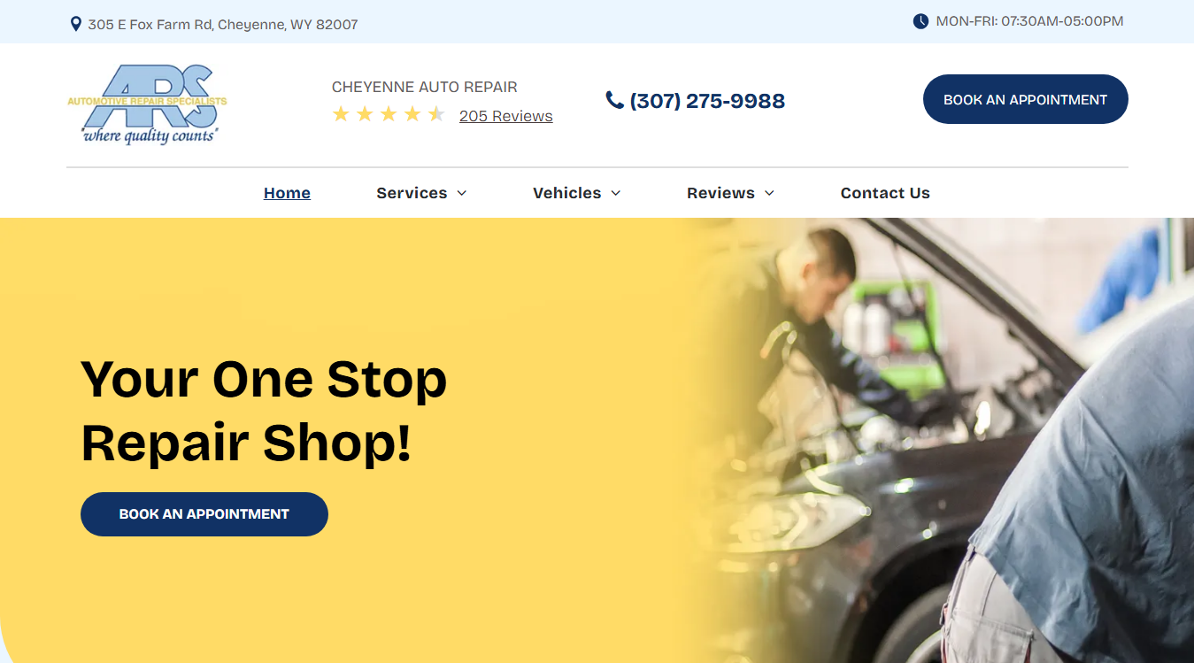 Screenshot of Automotive Repair Specialists