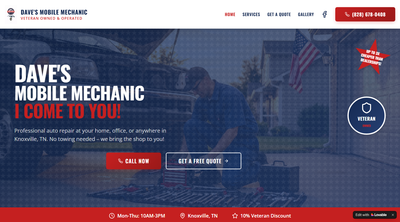 Screenshot of Dave's mobile mechanic llc
