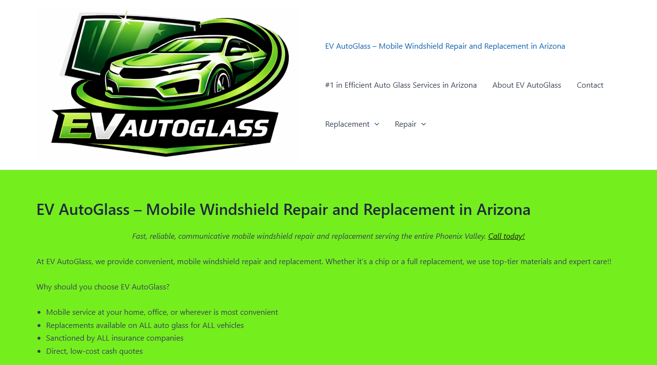 Screenshot of EV AutoGlass
