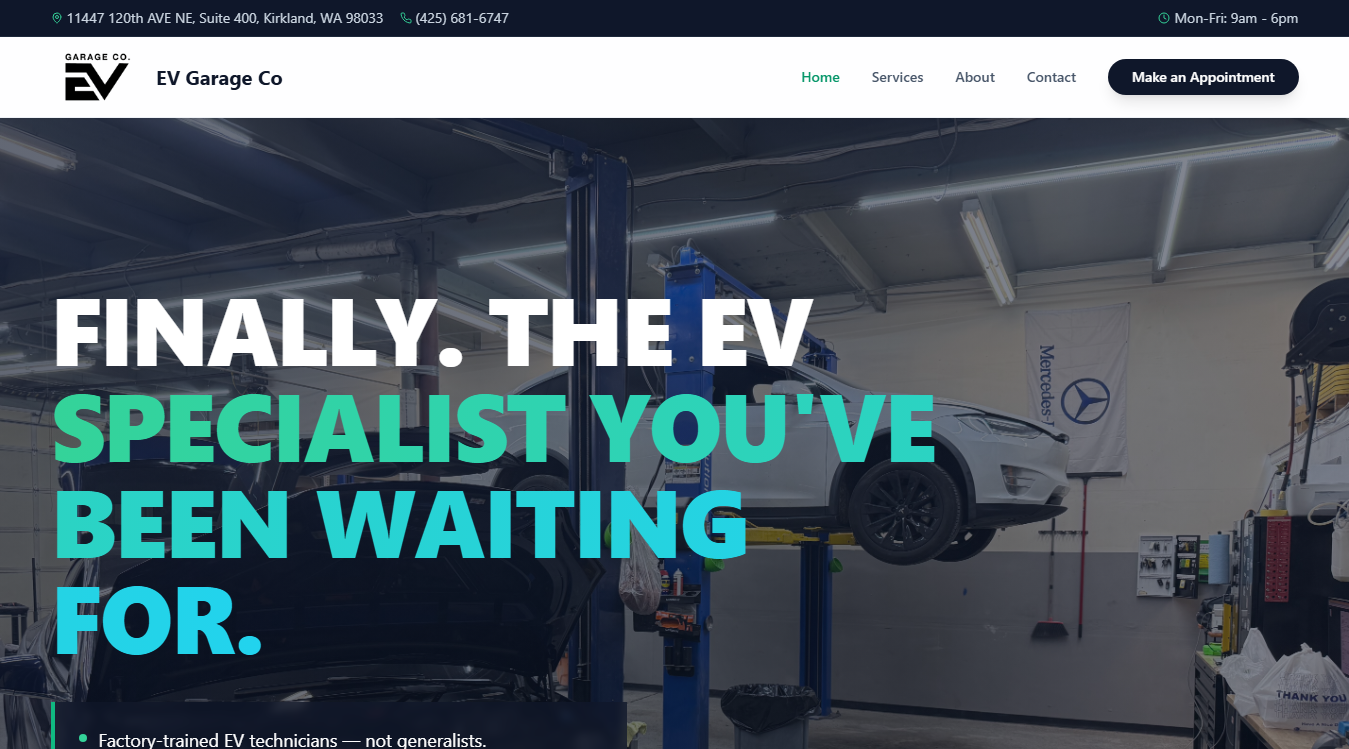 Screenshot of EV Garage Co.