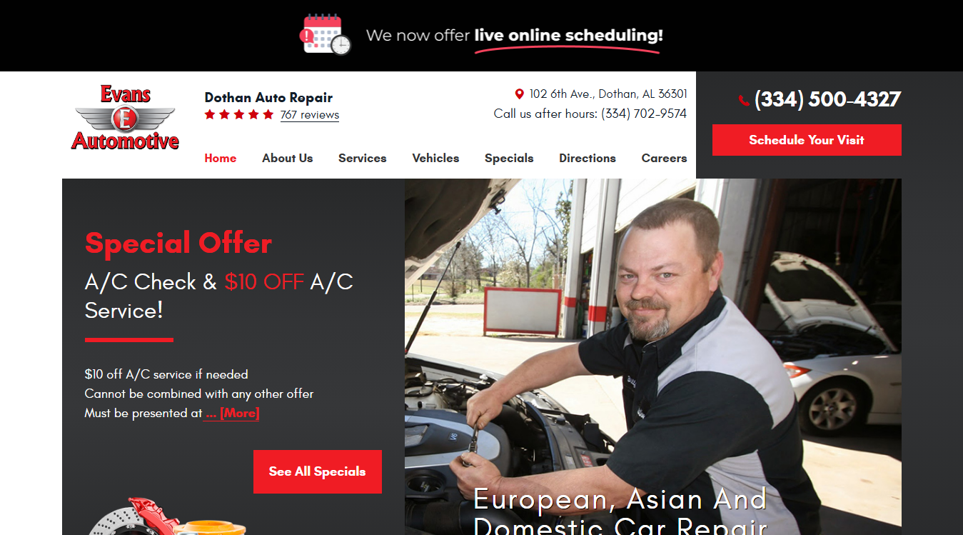 Screenshot of Evans Automotive Services