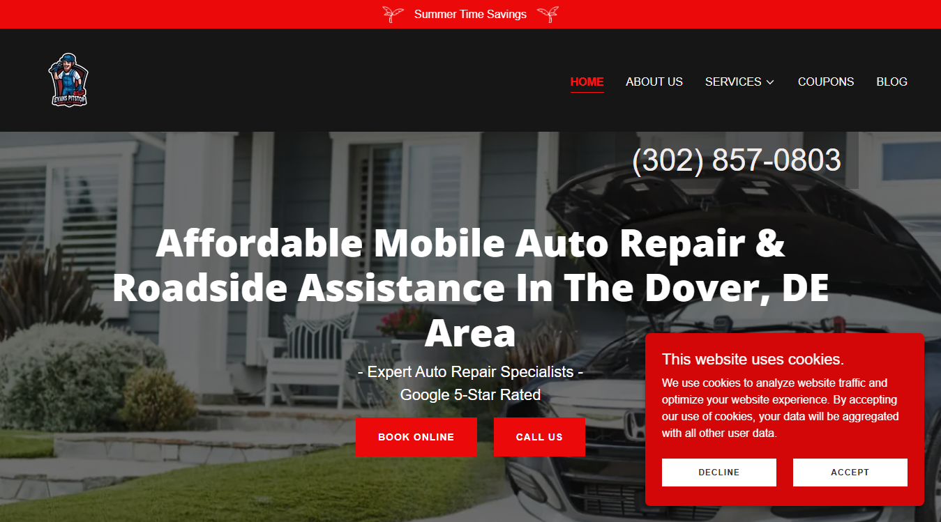 Screenshot of Evans PitStop Mobile Auto Service