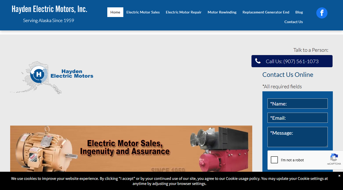Screenshot of Hayden Electric Motors Inc.