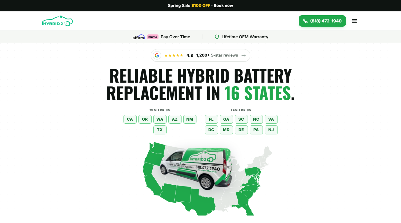 Screenshot of Hybrid2Go | Hybrid Battery Replacement