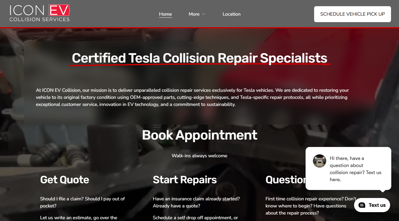 Screenshot of ICON EV Collision Services