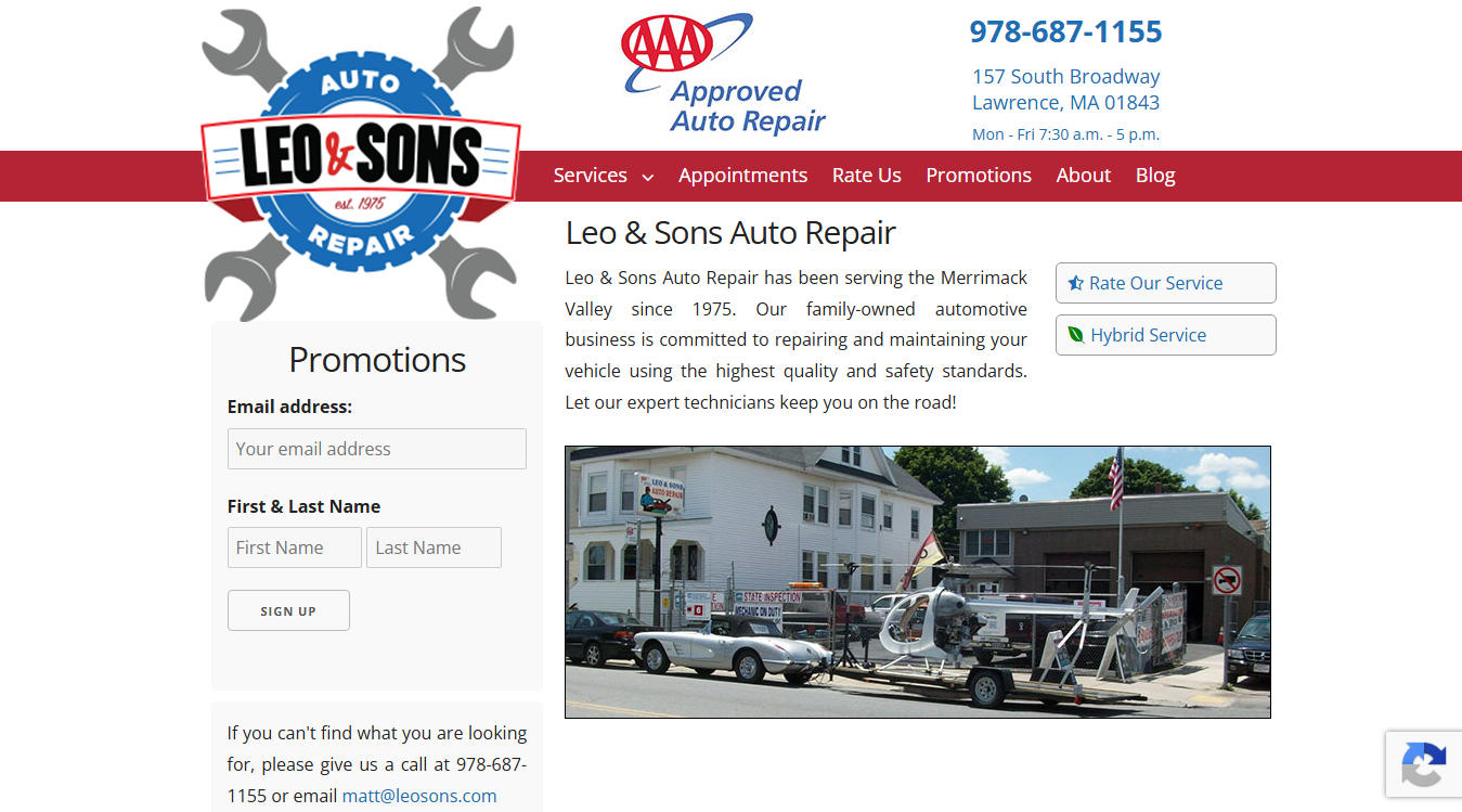 Screenshot of Leo & Sons Auto Repair