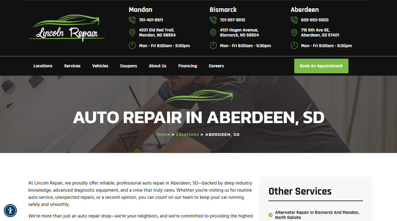 Screenshot of Lincoln Repair Aberdeen