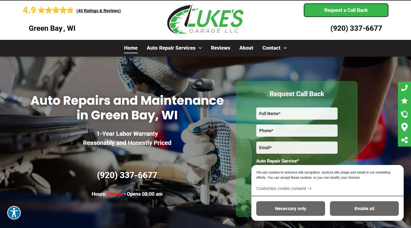 Screenshot of Luke's Garage LLC