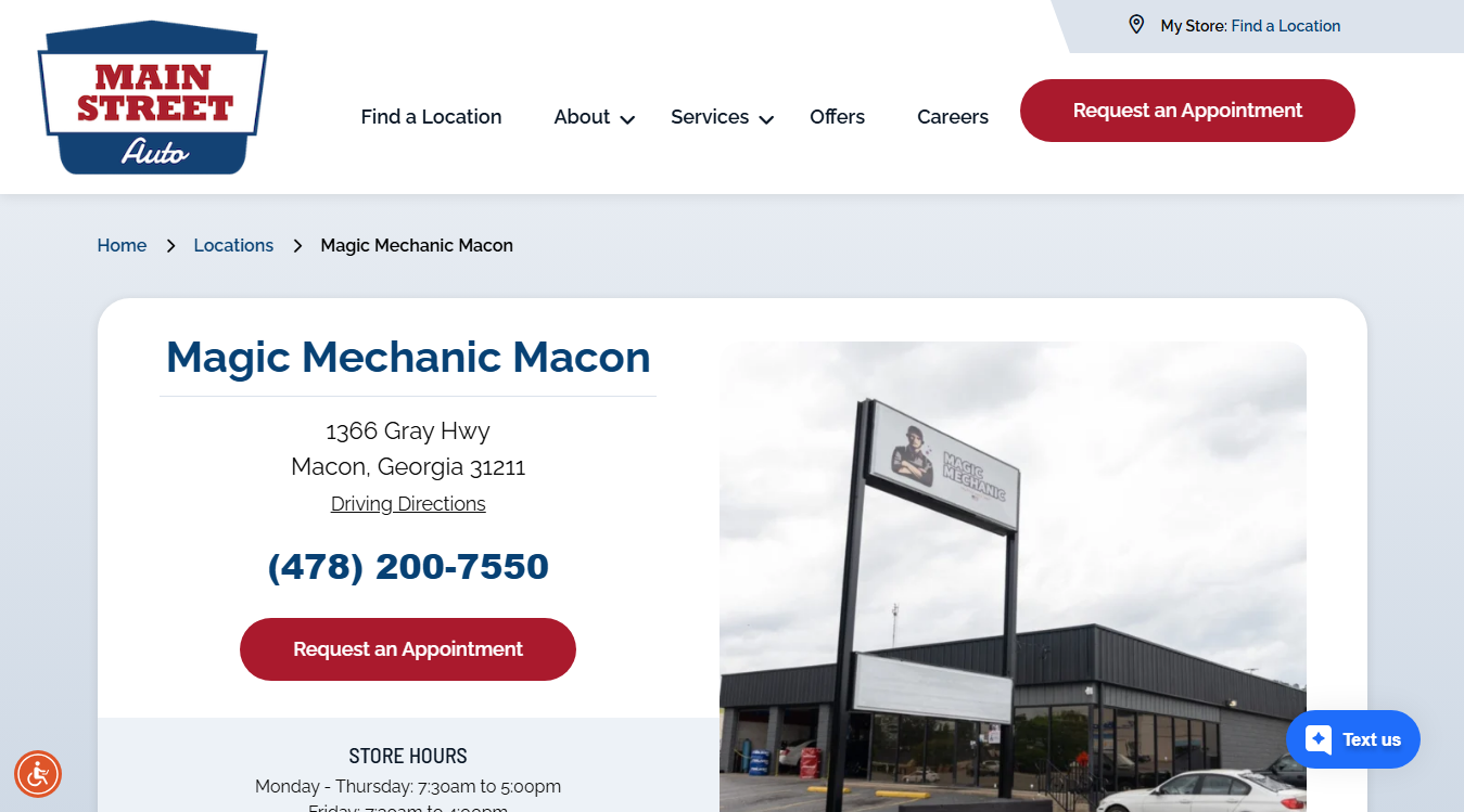 Screenshot of Magic Mechanic Macon - a Main Street Auto shop