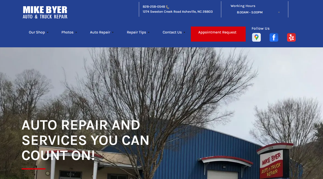 Screenshot of Mike Byer Auto and Truck Repair