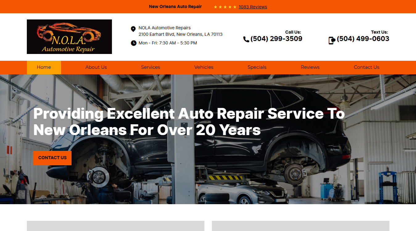 Screenshot of NOLA Automotive Repairs