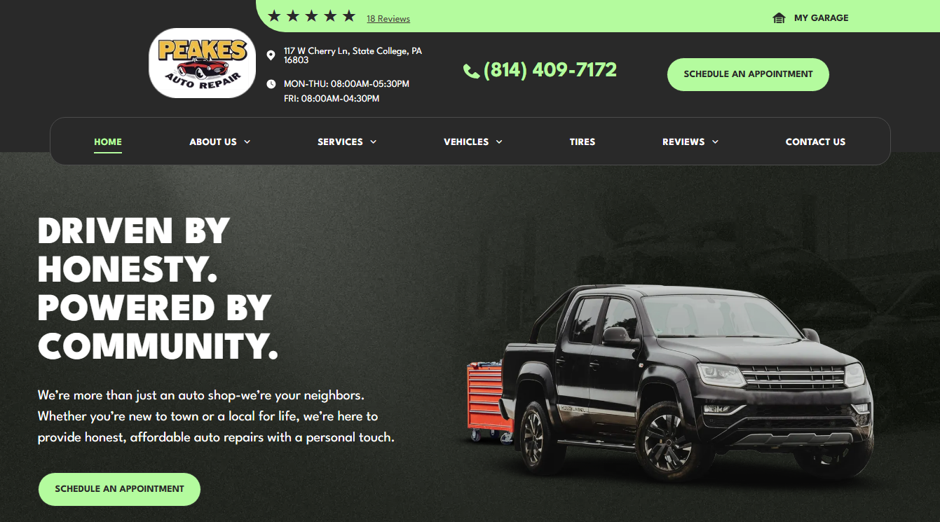 Screenshot of Peake's Auto Repair