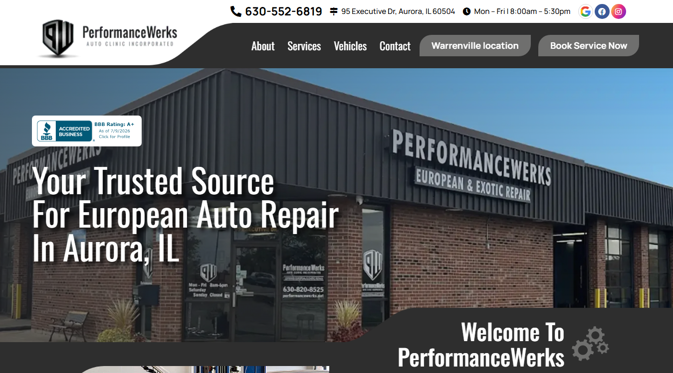 Screenshot of PerformanceWerks Auto Clinic Inc