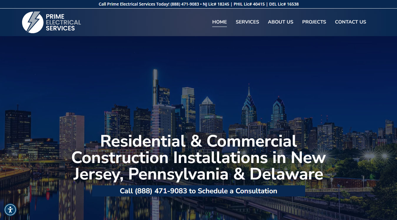 Screenshot of Prime Electrical Services