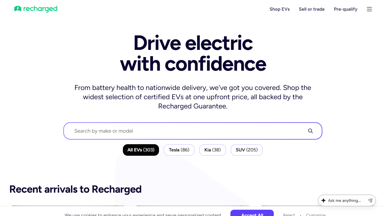 Screenshot of Recharged EV Service & Delivery Center