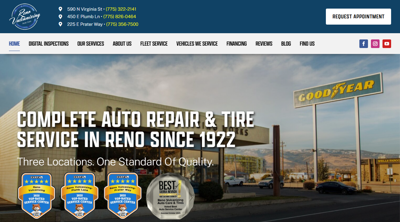 Screenshot of Reno Vulcanizing Auto Care and Tires
