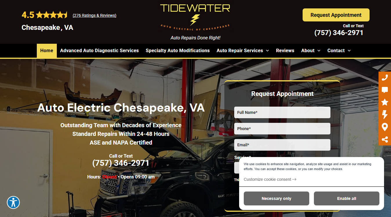 Screenshot of Tidewater Auto Electric of Chesapeake