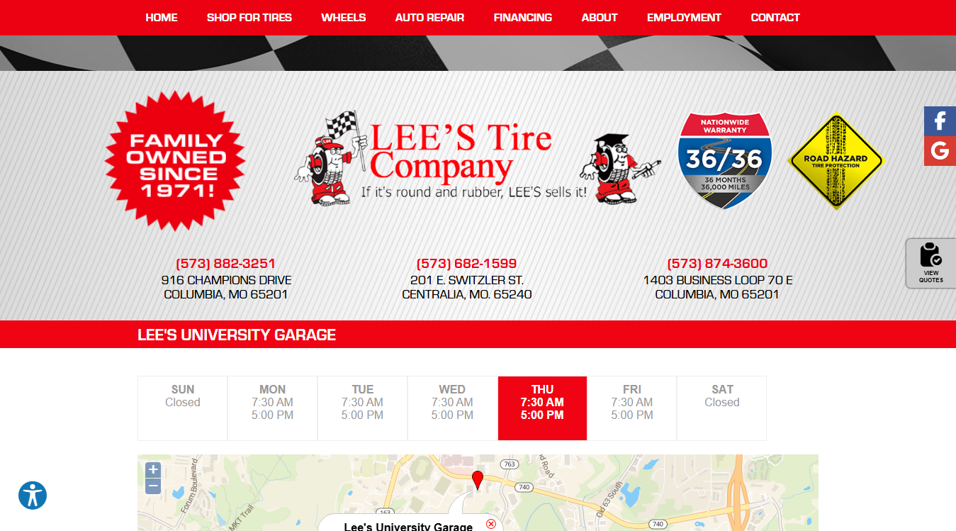 Screenshot of University Garage